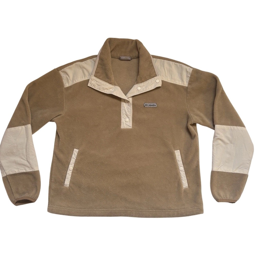 Columbia‎ Women's L Tan Cream Benton Springs Cropped Fleece Pullover 1/4 Button